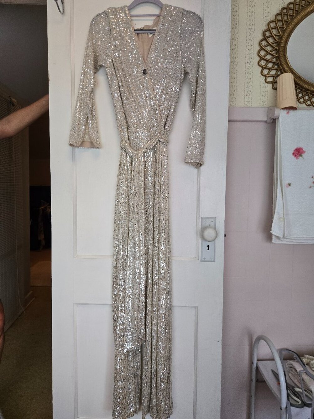 Eliza J silver sequin jumpsuit